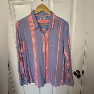 Dylan 100% Cotton Button Down Long Sleeve Shirt Size M Coral & Blue Relaxed Cozy